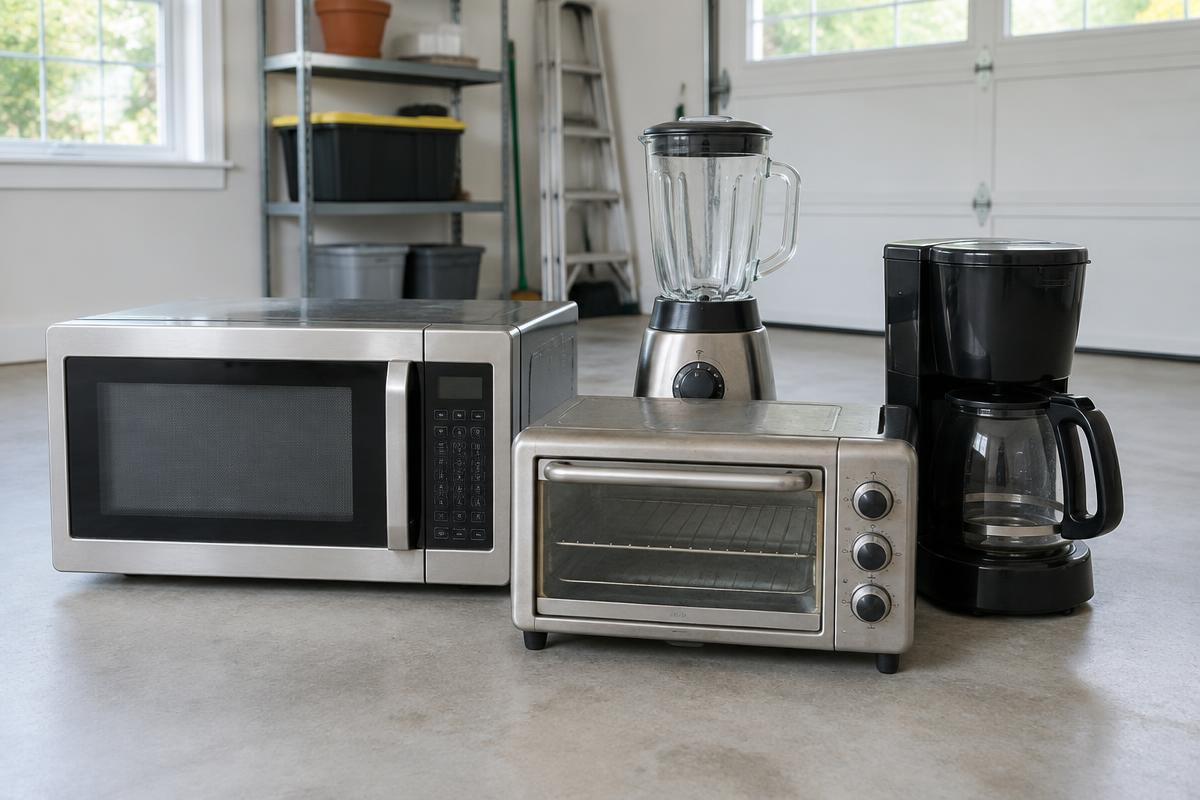 Small kitchen appliances grouped together for removal