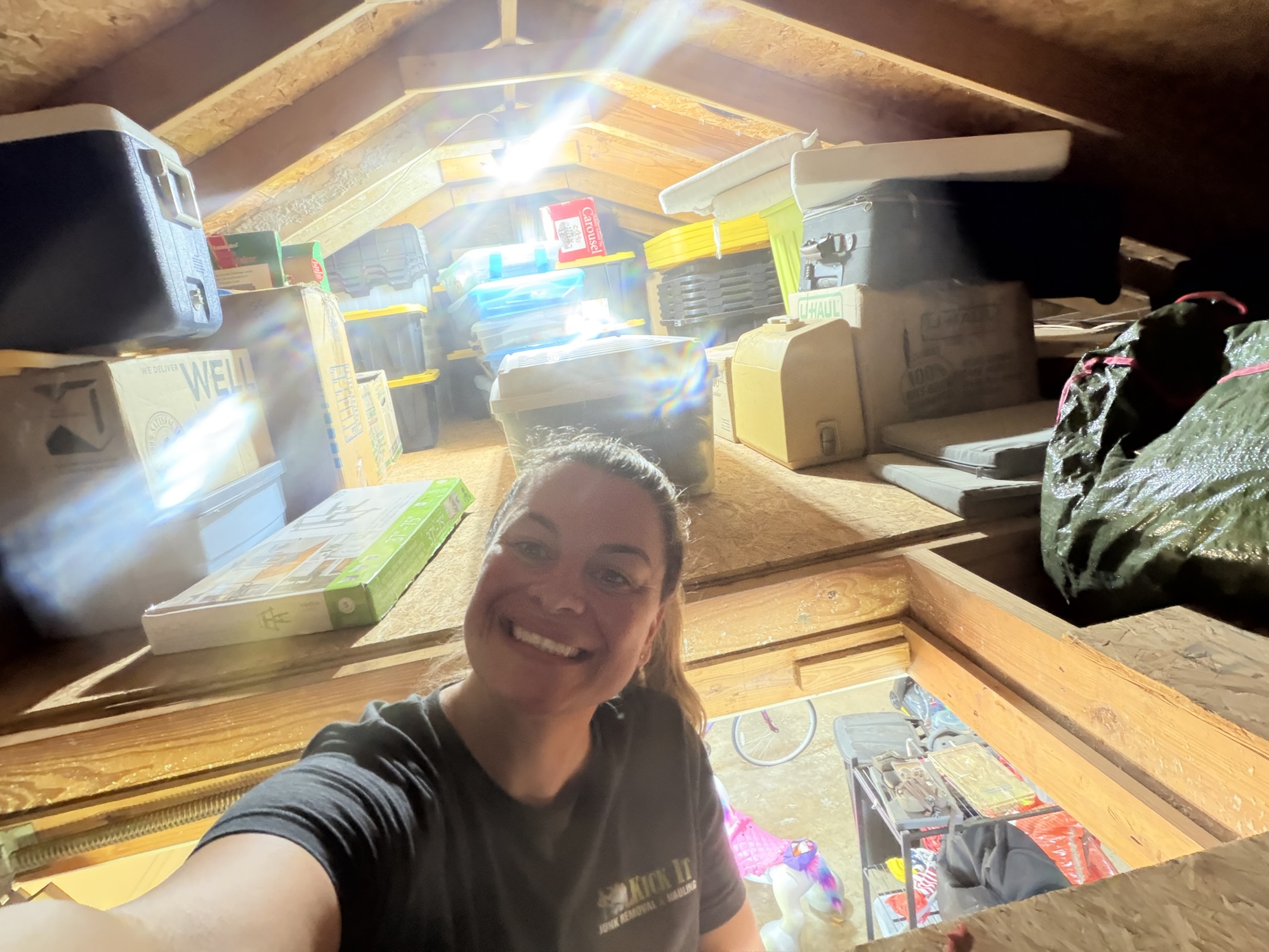 Household items and storage containers found during an attic cleanout