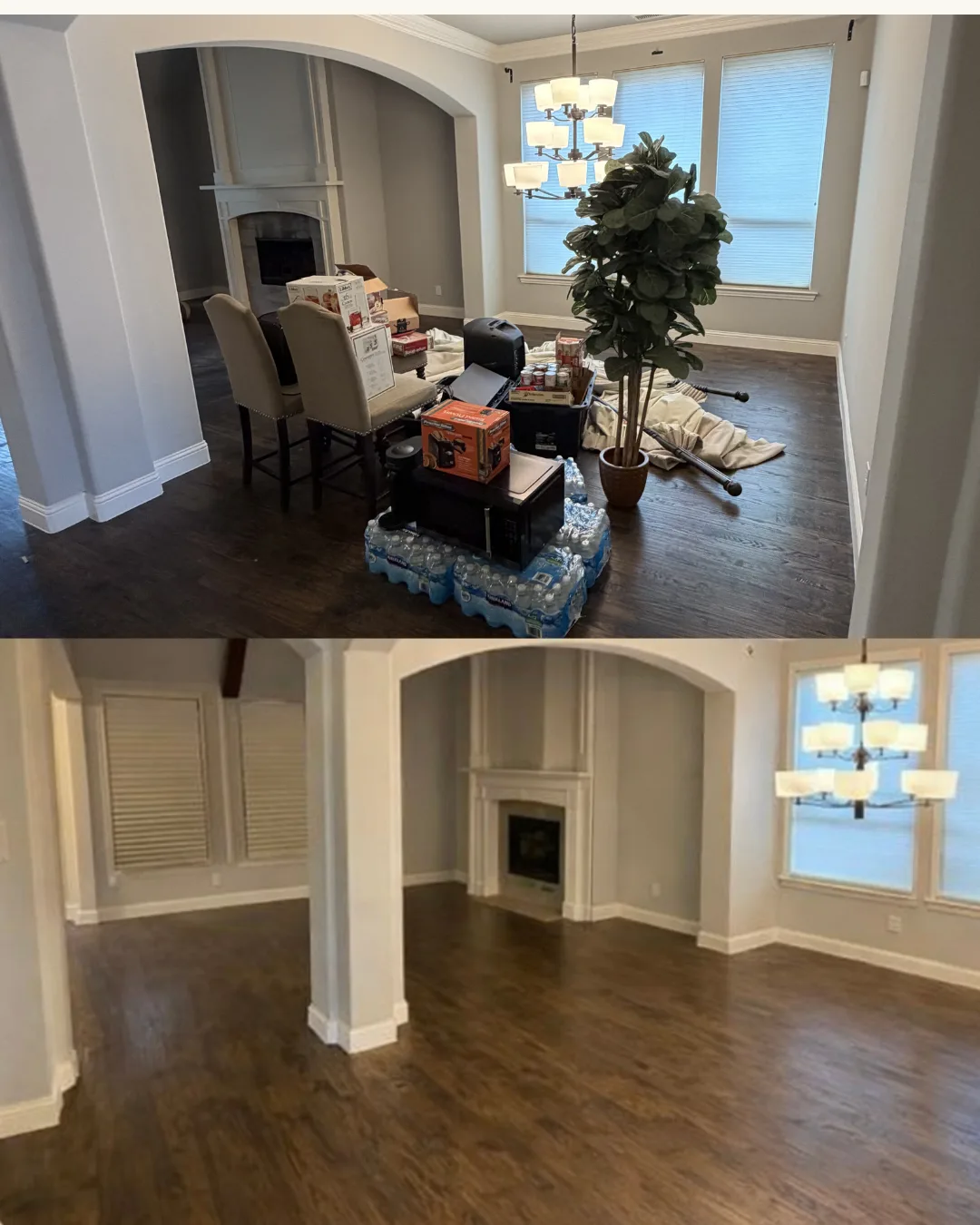 Before-and-after example showing belongings removed and the room left clear