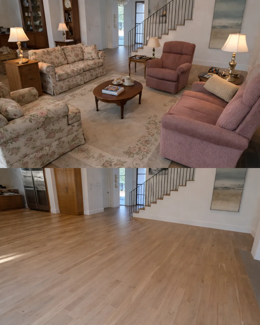 Senior home living room before and after cleanout