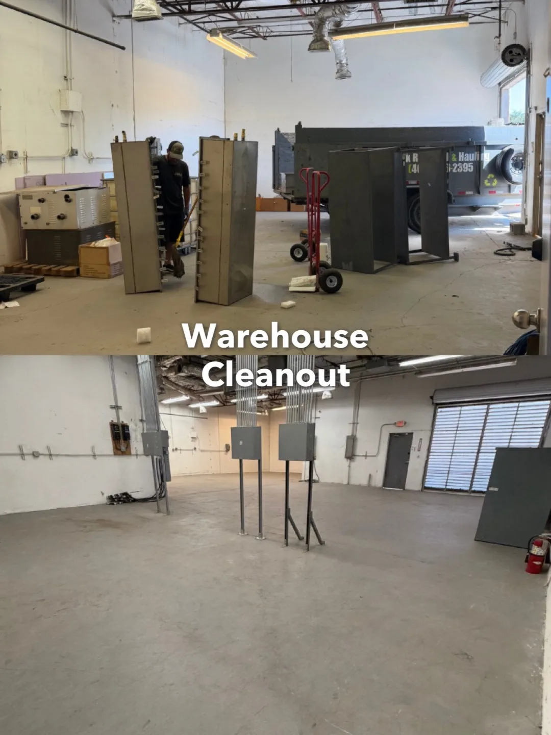 Warehouse cleanout before and after