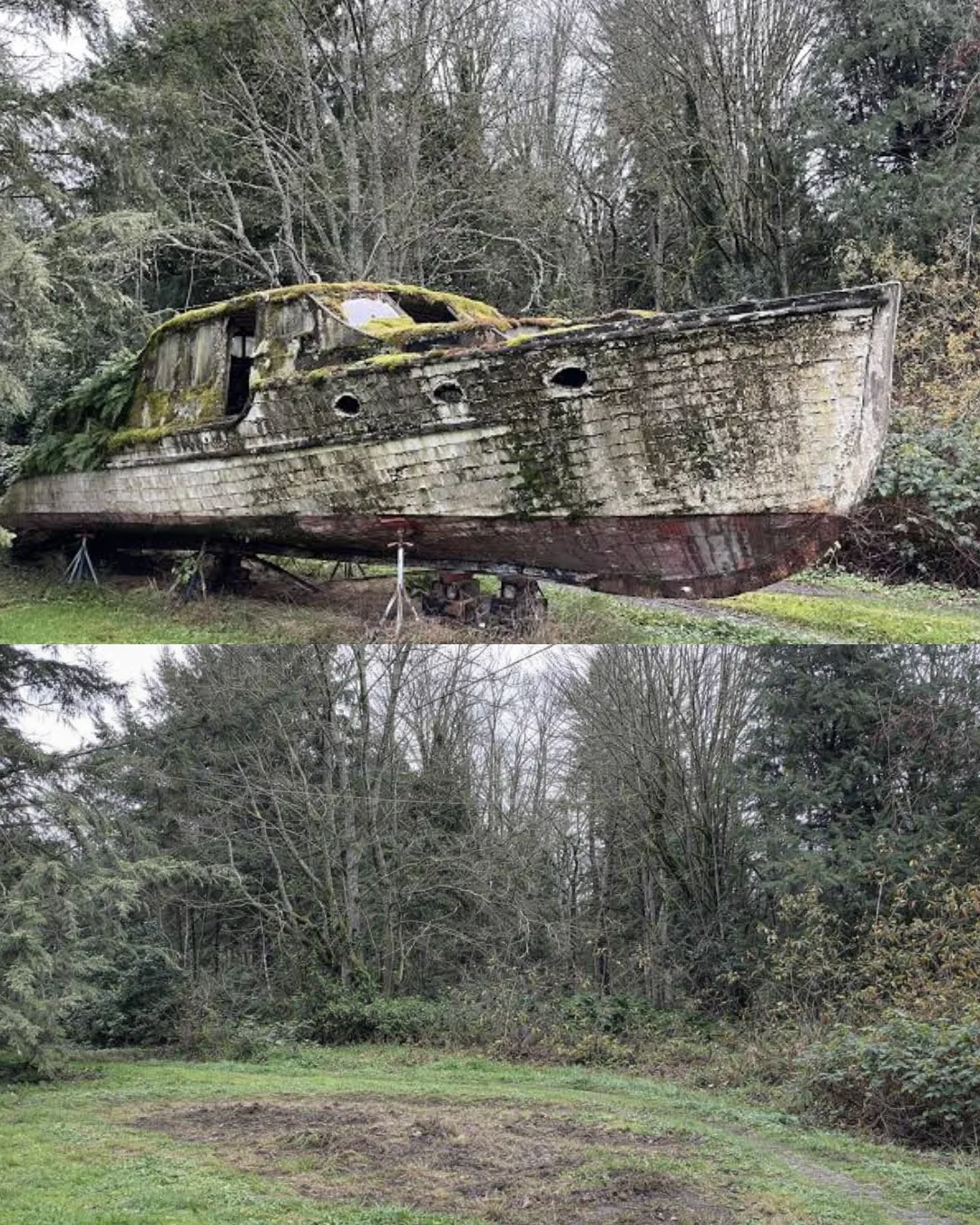 Abandoned boat before and after removal