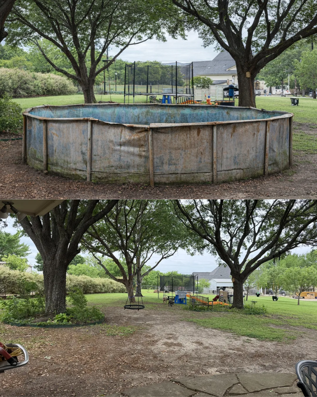 Above ground pool before and after removal by Kick It