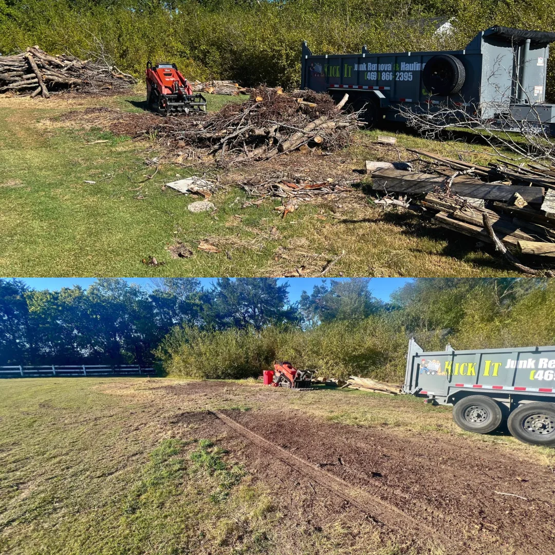 Storm debris before and after cleanup by Kick It