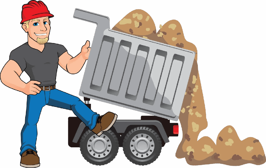 Kick It logo artwork featuring the owner's likeness beside a dump trailer