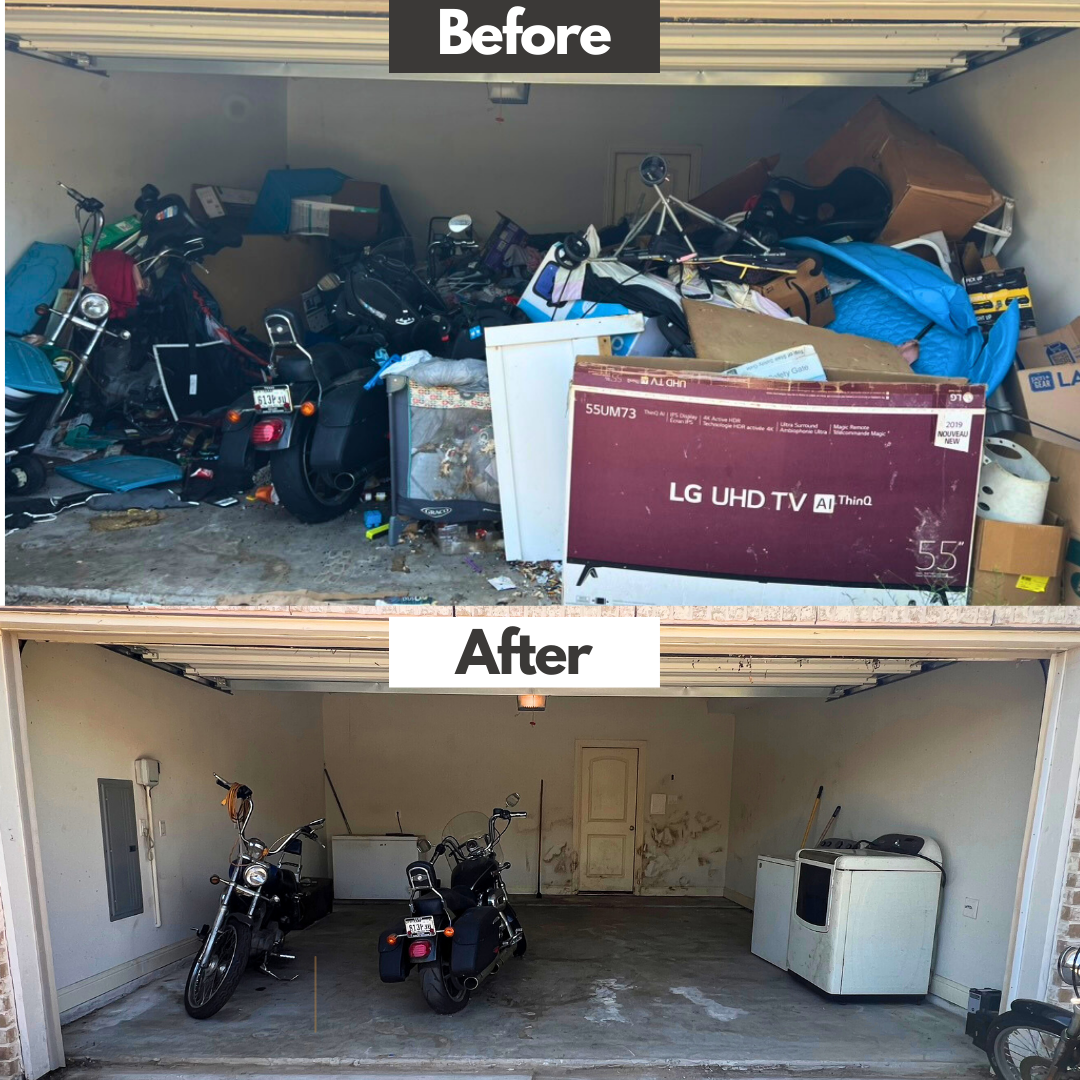 Garage filled with unwanted household items before a cleanout