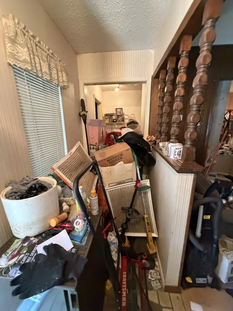 Packed room inside the North Texas hoarder cleanout home