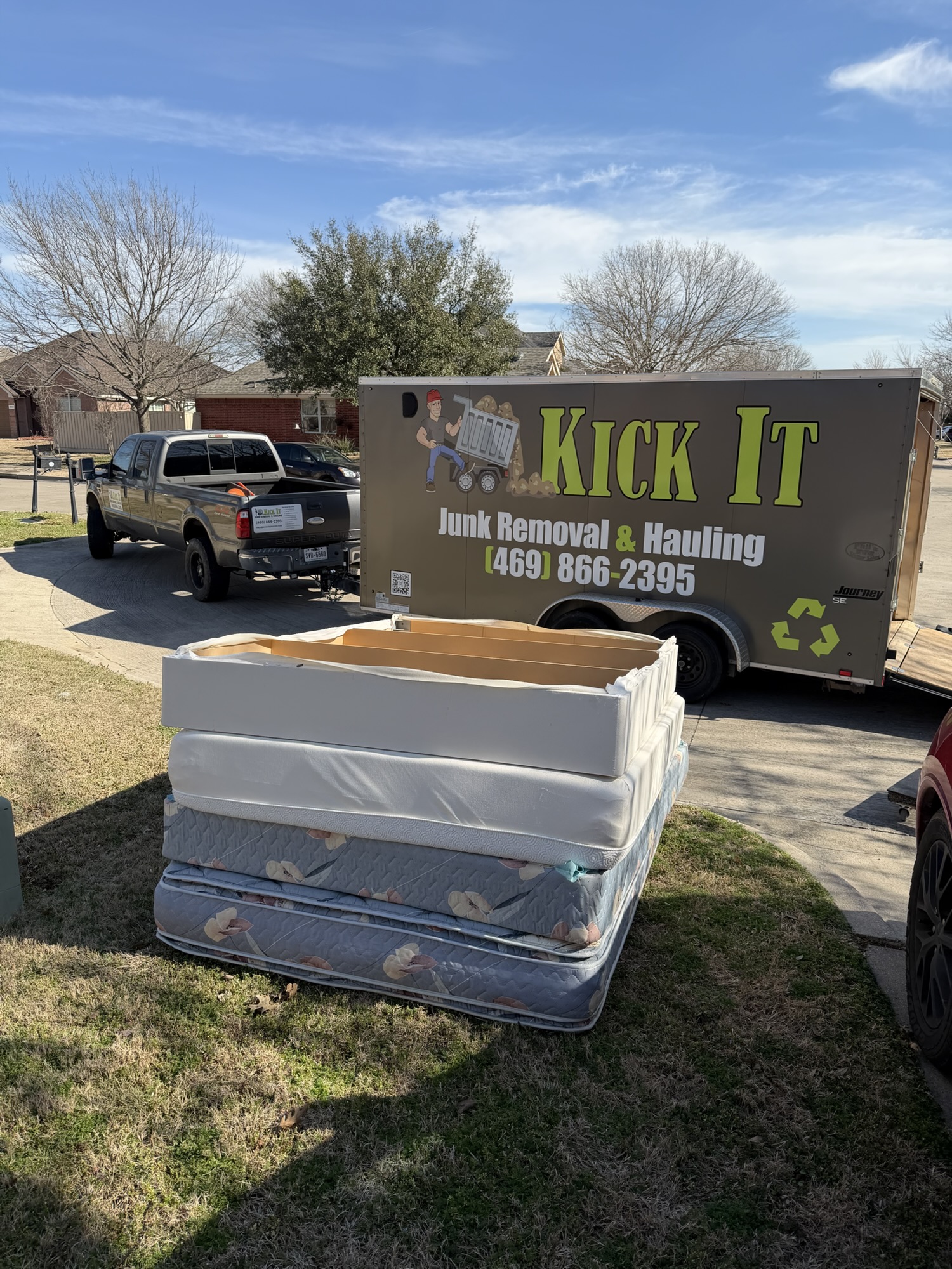 Mattress and box spring prepared for removal