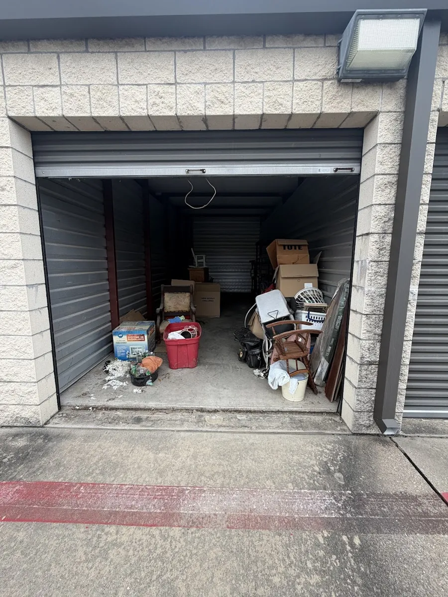 Before photo of storage unit cleanout posted by Mike Crick in a Google review of Kick It Junk Removal