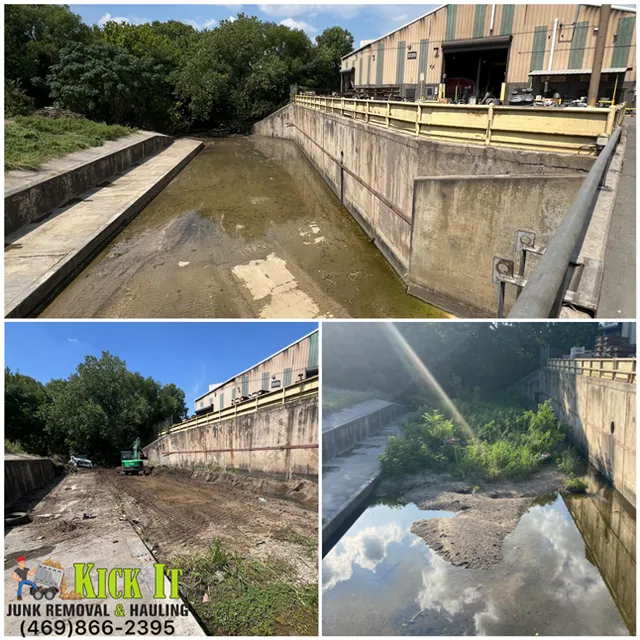 Commercial creek and drainage channel cleanup with storm debris removed