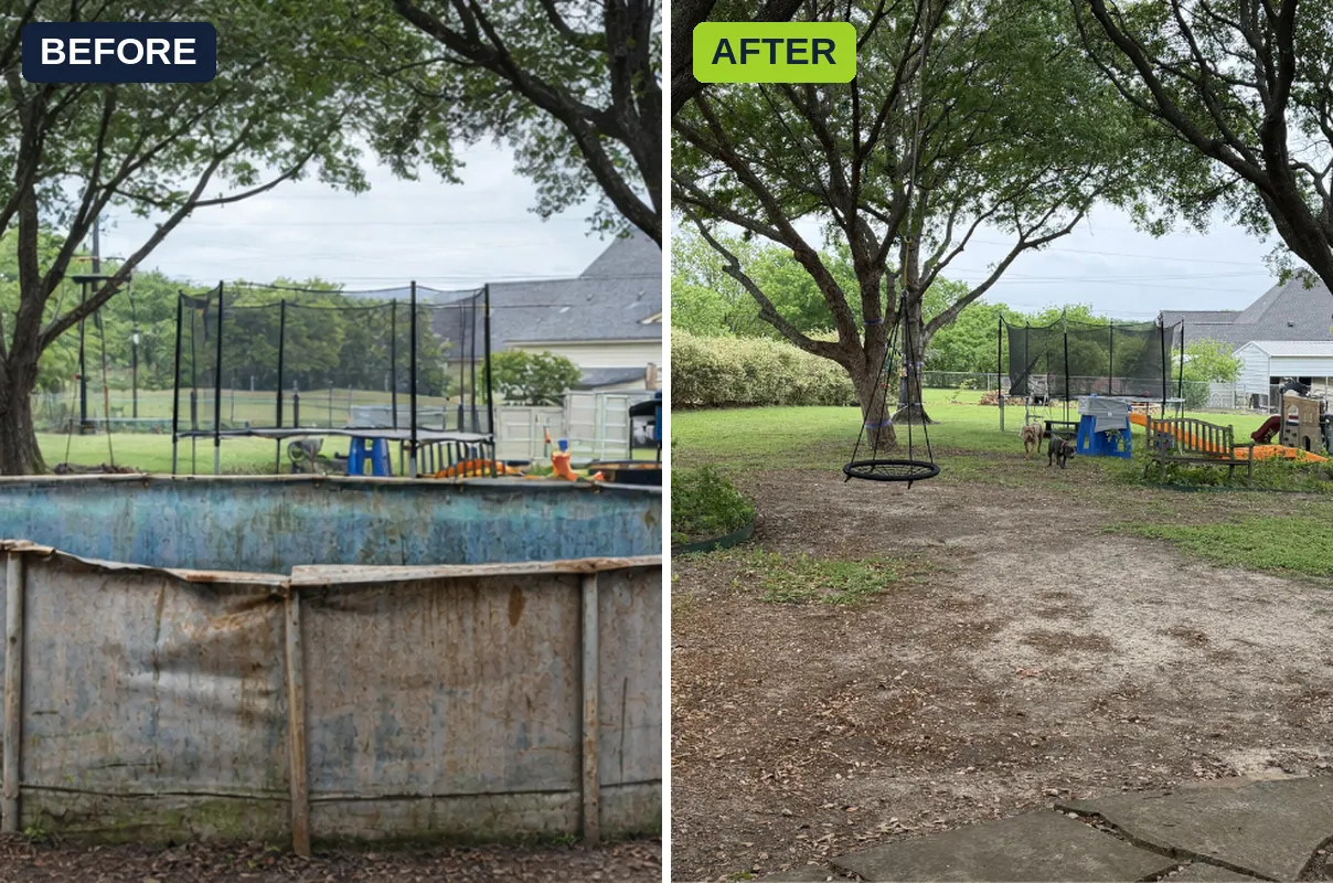 Above ground pool removal before and after