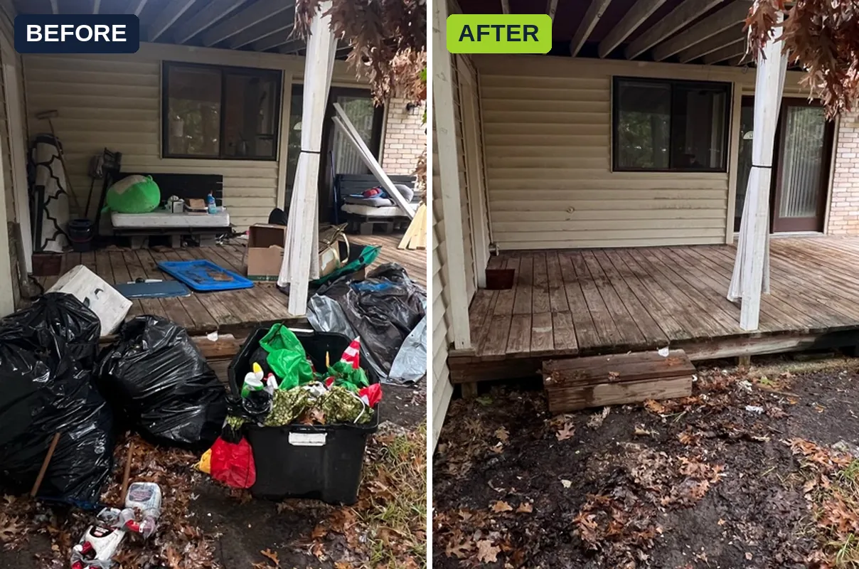 Back porch before and after an outdoor cleanup