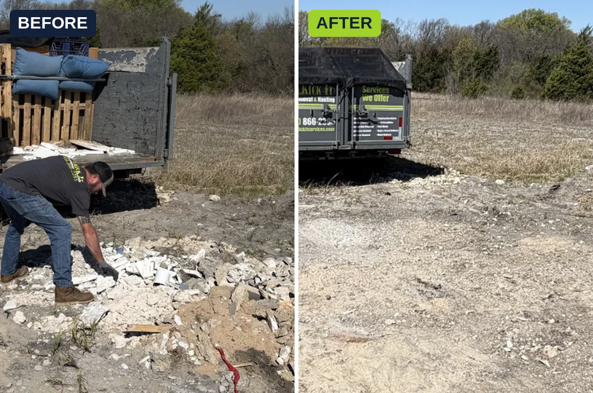Concrete and debris removal before and after
