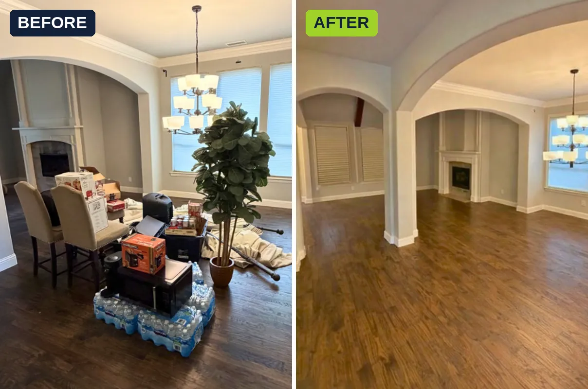 Real estate cleanout before and after completed by Kick It