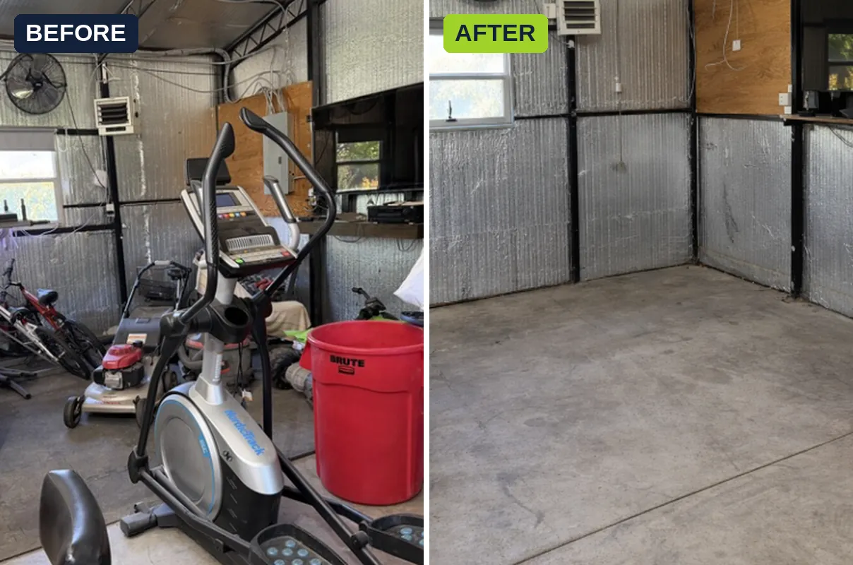 Exercise equipment removal before and after