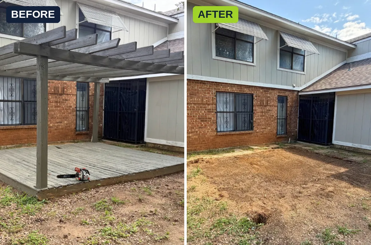 Pergola demolition and removal before and after