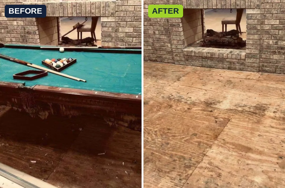 Pool table removal before and after