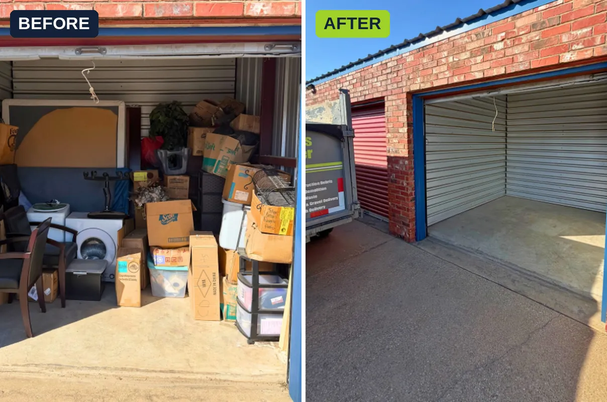 Storage unit cleanout before and after