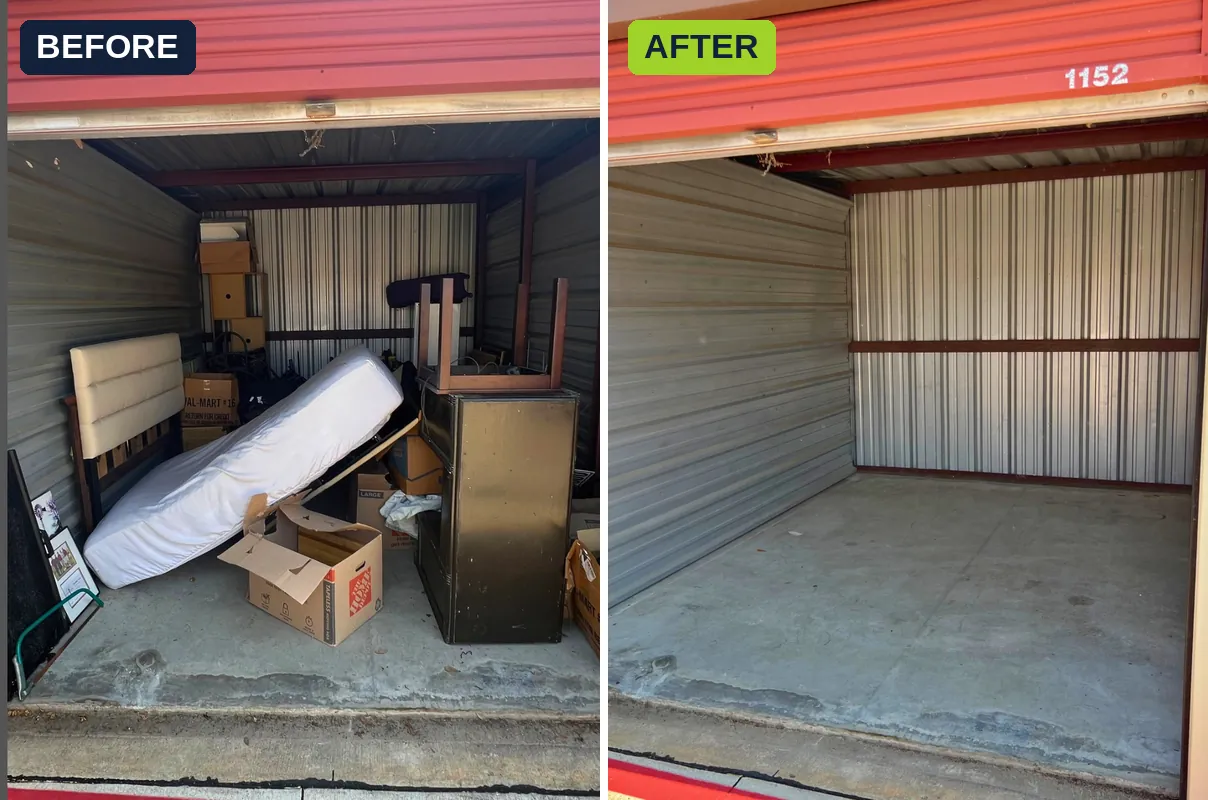 Storage unit furniture and mattress cleanout before and after