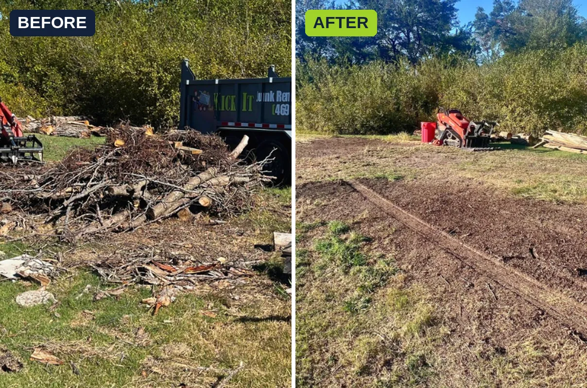 Storm debris and brush cleanup before and after